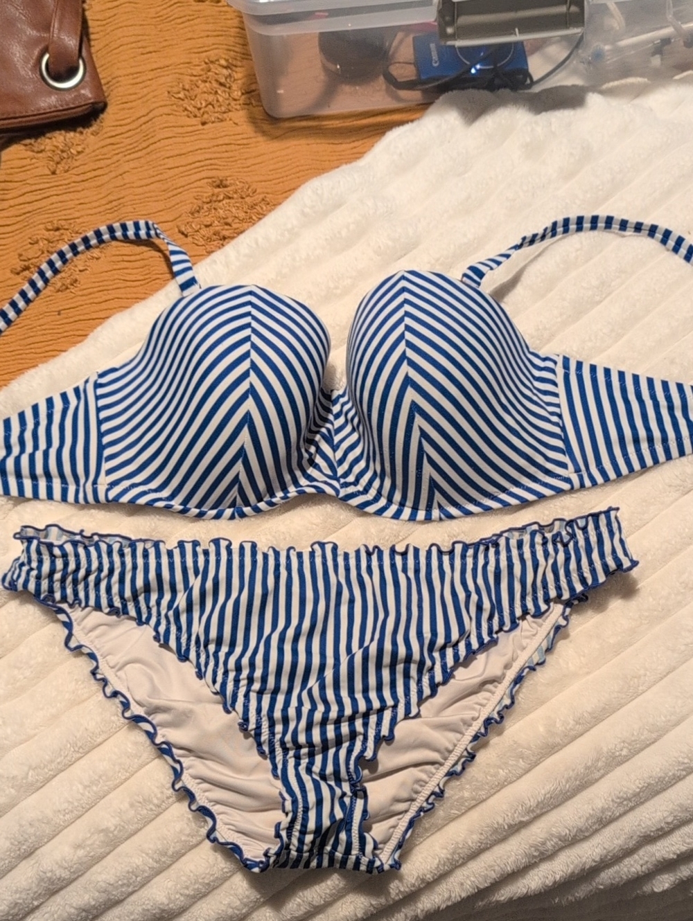 Blue & White Striped Women’s Bikini Set - Padded Underwire Top